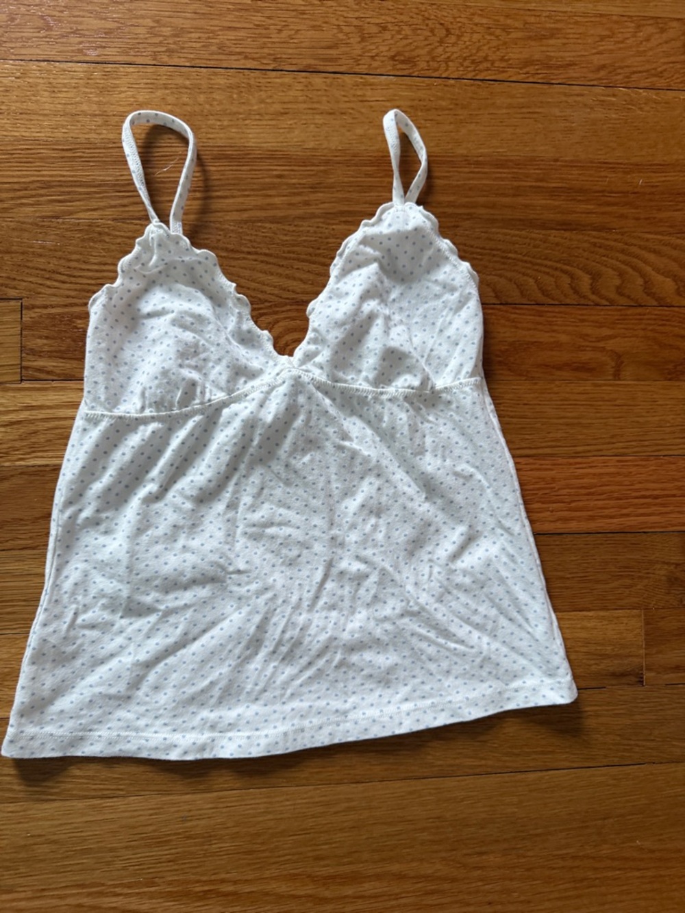 Brandy Melville White Camisole with Light Gray Dot Detail